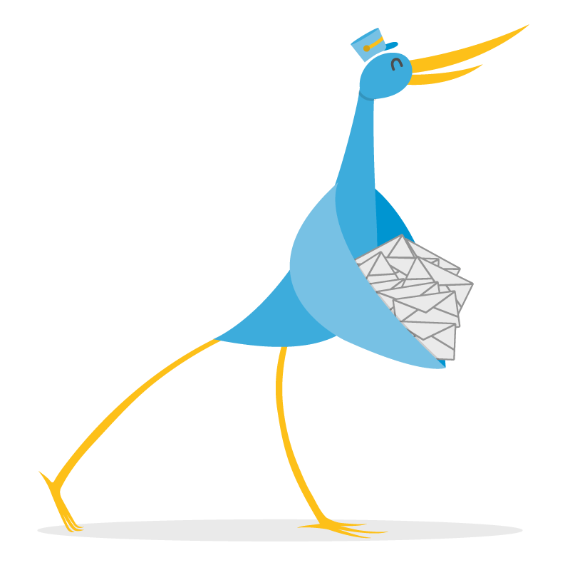 Mr Storky EmailMeForm’s mascot delivers emails