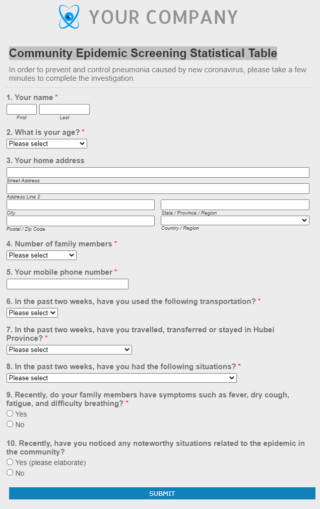 EmailMeForm form for Community Epidemic Screening