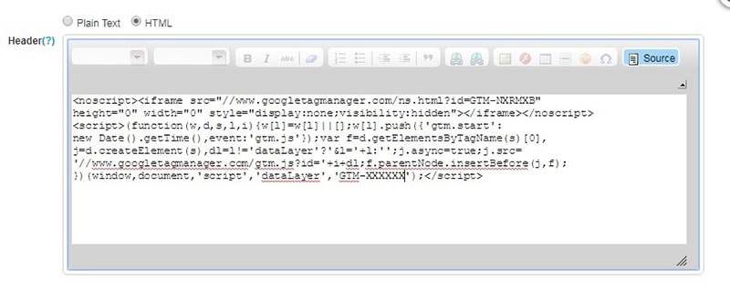 GTM code in HTML form editor