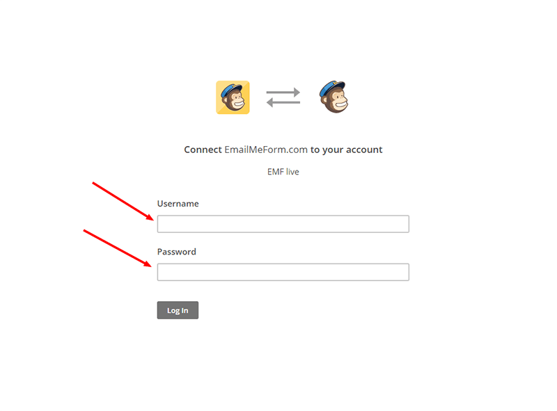 Log in to MailChimp to connect with EmailMeForm