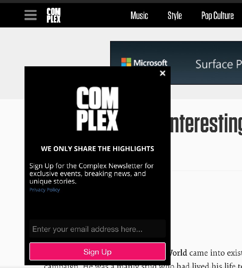 Website popup newsletter signup form