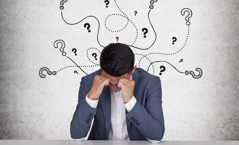 Form taker thinking about answers to a questionnaire