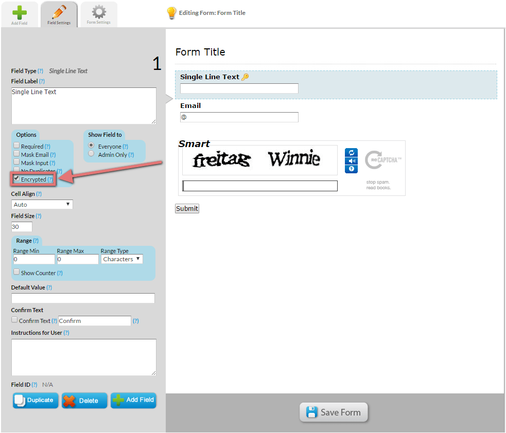 secure forms encrypt field