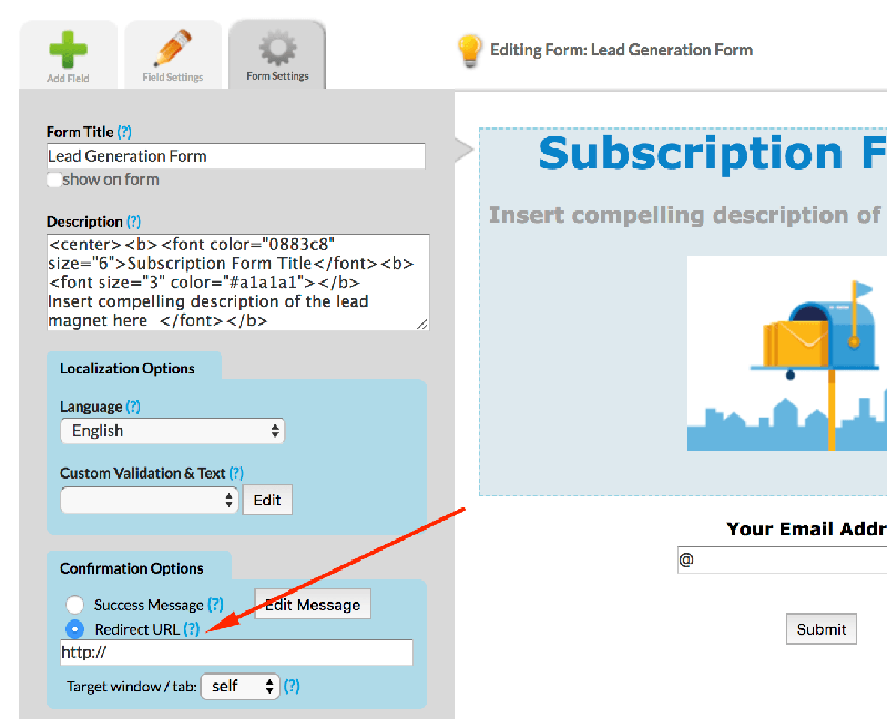 redirect lead magnet landing page