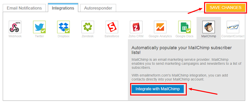 MailChimp App Integration with EmailMeForm