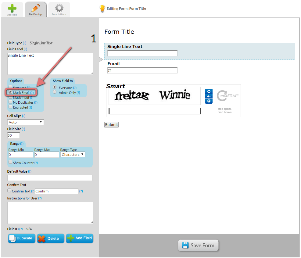 mask email for secure form submission